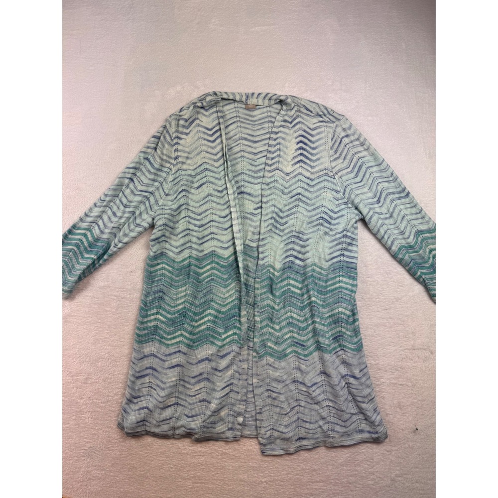 Chico's Blue Chevron Open Front Cardigan Knit 3/4 Sleeve Size 2 Large